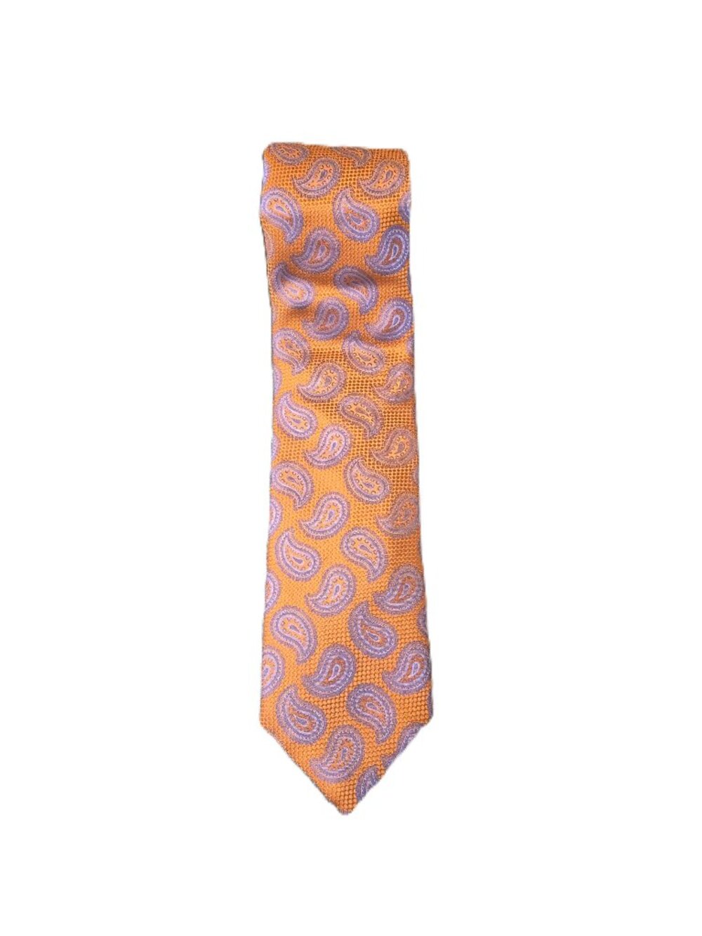 Canali Silk Paisley Tie Orange Jacquard Made in Italy 3.25” Classic Statement